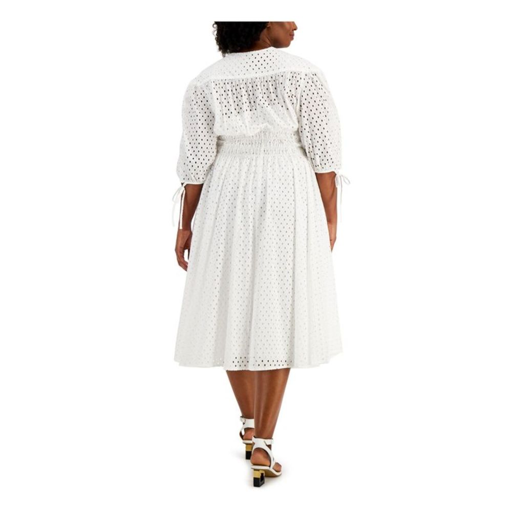 TAYLOR Womens White Tie V Neck Midi Party Fit + Flare Dress Plus 16W - Picture 2 of 4